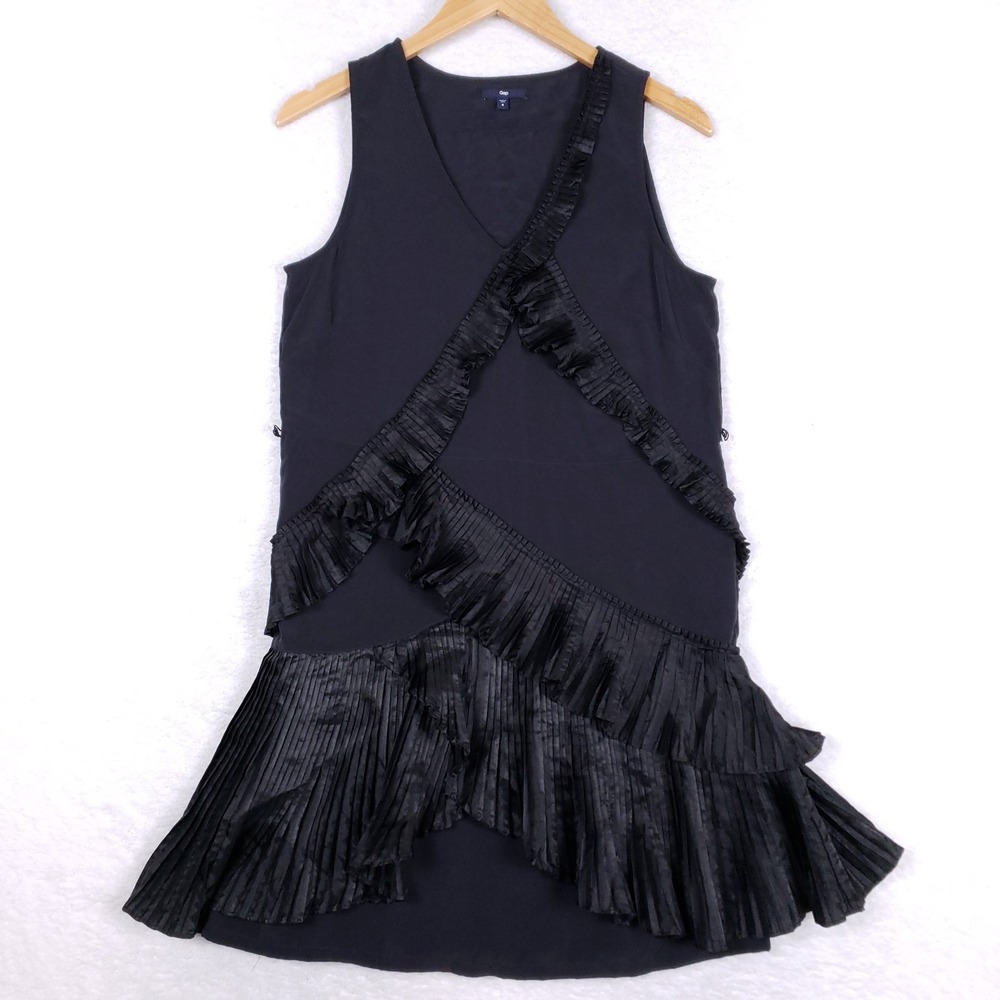 Gap Black Sleeveless Shift Dress Ruffle Trim Asymmetrical Size 6 Cocktail‎ Party